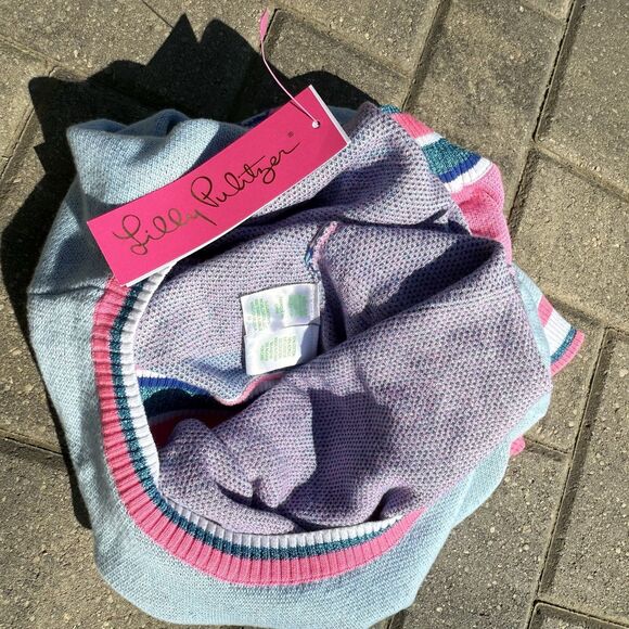 Lilly Pulitzer Vivie Sweater Palm Tree Knit Pullover Blue Pink Women NWT $148 XL - Picture 13 of 14